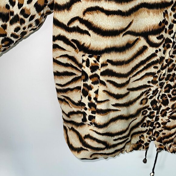 Vintage Womens Tiger Print Reversible Bomber Jacket Sz Large Tan Black Zip Front - Picture 7 of 13